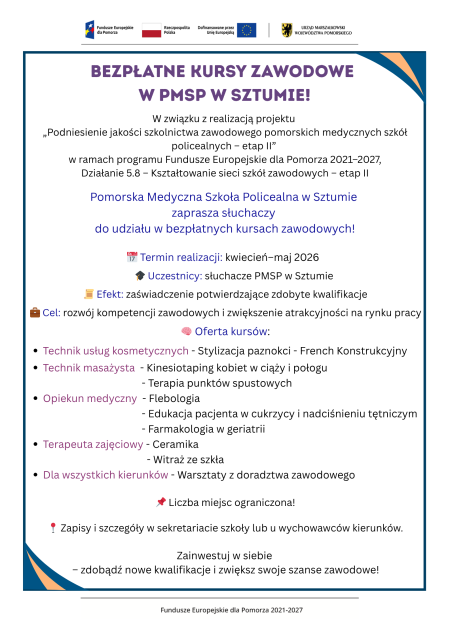 Bezpłatne kursy zawodowe dla słuchaczy szkoły